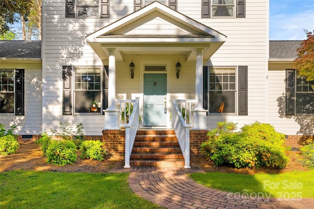 216 Saint Andrews Blvd, Campobello, SC 29322 - property entrance featuring crawl space and a shingled roof