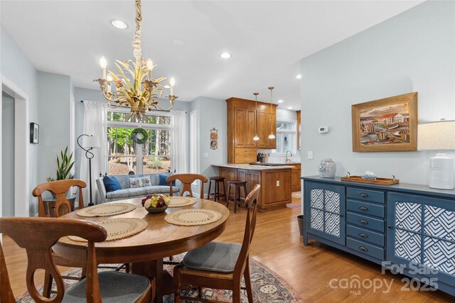 216 Saint Andrews Blvd, Campobello, SC 29322 - dining area featuring light wood-type flooring, a chandelier, and recessed lighting