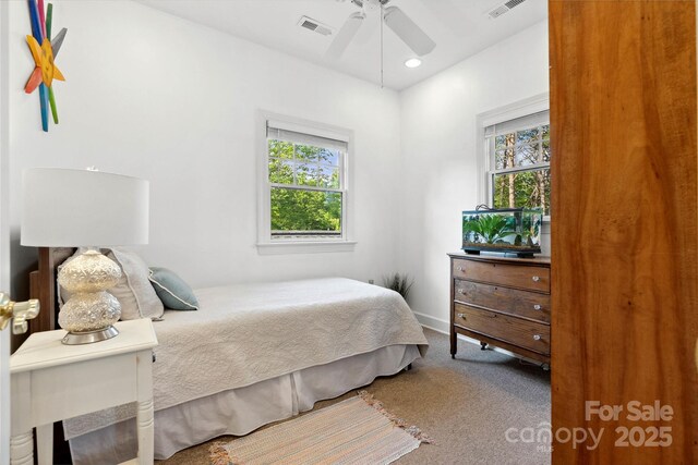 216 Saint Andrews Blvd, Campobello, SC 29322 - bedroom featuring carpet flooring, multiple windows, recessed lighting, and ceiling fan