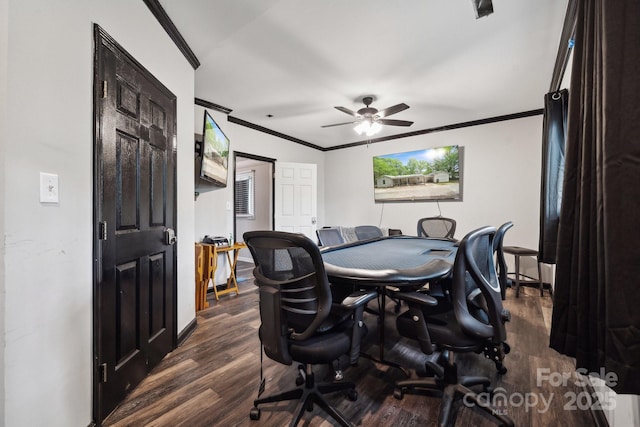 1917 Tom Sadler Rd, Charlotte, NC 28214 - home office with dark wood-style floors, ornamental molding, and ceiling fan