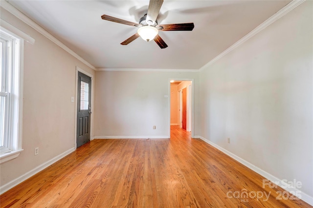 619 E Sanders Rd, Shelby, NC 28150 - empty room featuring a ceiling fan, ornamental molding, light wood-type flooring, and baseboards