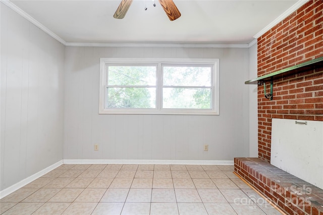 619 E Sanders Rd, Shelby, NC 28150 - unfurnished living room with ornamental molding, healthy amount of natural light, ceiling fan, light tile patterned floors, and baseboards