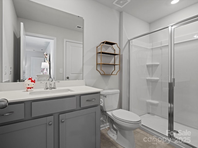 5581 Soft Shell Dr, Lancaster, SC 29720 - full bathroom featuring a shower stall, vanity, toilet, and tile patterned floors