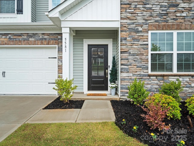 5581 Soft Shell Dr, Lancaster, SC 29720 - doorway to property featuring stone siding and board and batten siding