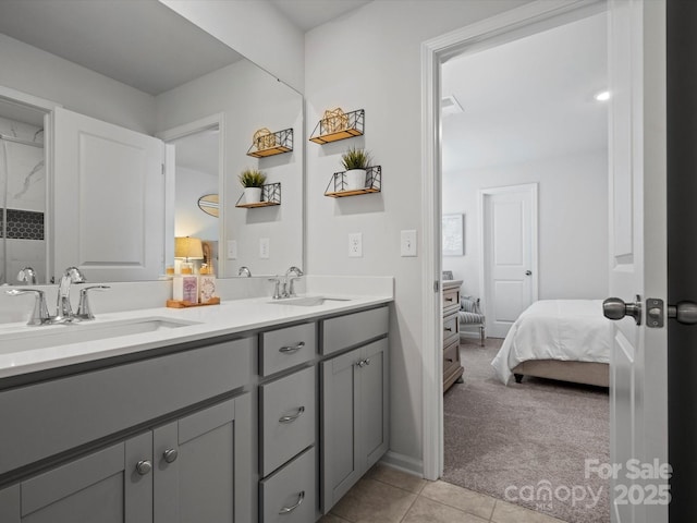 5581 Soft Shell Dr, Lancaster, SC 29720 - ensuite bathroom featuring double vanity and tile patterned flooring