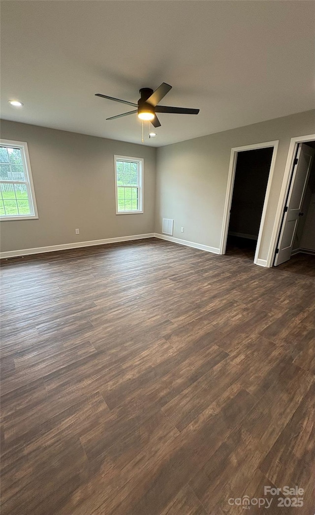 8222 Madison Ln, Hickory, NC 28602 - unfurnished room with a ceiling fan, dark wood-style flooring, baseboards, and recessed lighting