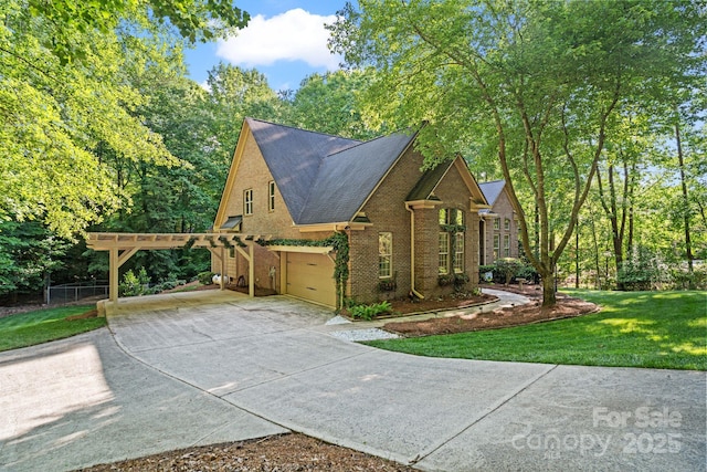 131 Sierra Woods Dr, Troutman, NC 28166 - view of side of property featuring brick siding, concrete driveway, a garage, and a carport