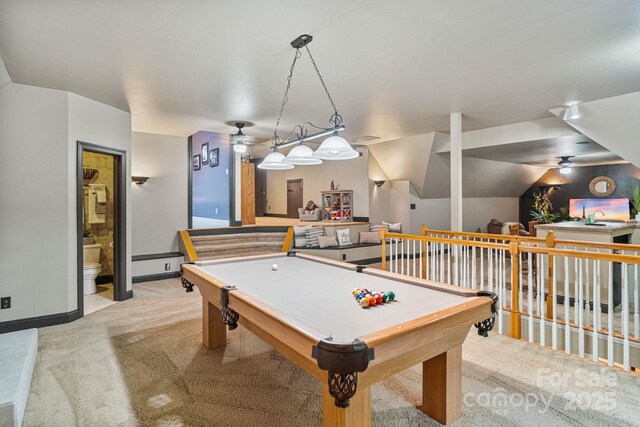 131 Sierra Woods Dr, Troutman, NC 28166 - recreation room featuring light carpet, billiards table, and baseboards