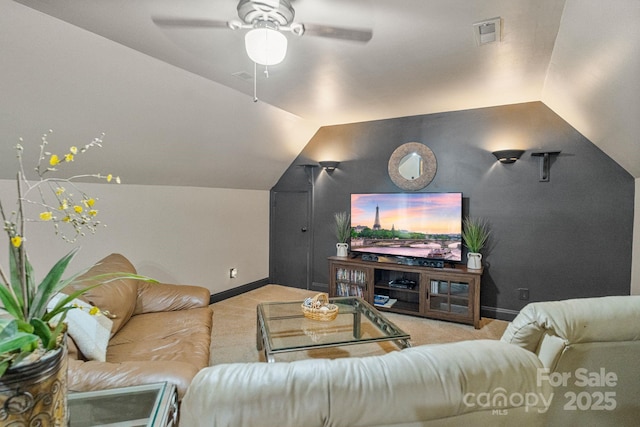 131 Sierra Woods Dr, Troutman, NC 28166 - carpeted cinema featuring lofted ceiling, a ceiling fan, and baseboards
