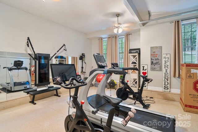 131 Sierra Woods Dr, Troutman, NC 28166 - exercise room with a ceiling fan
