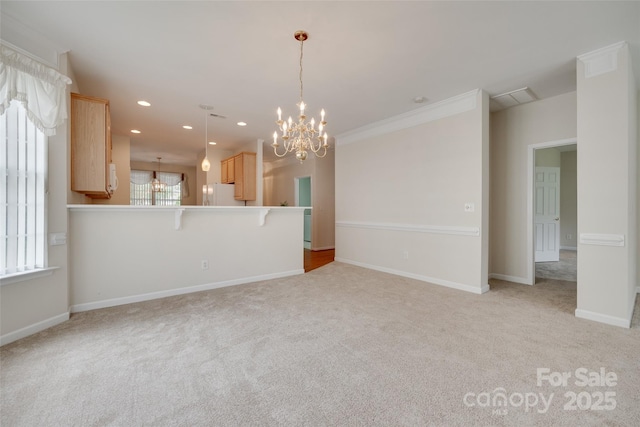 422 Garnet Ct, Fort Mill, SC 29708 - unfurnished living room featuring a chandelier, light carpet, and recessed lighting