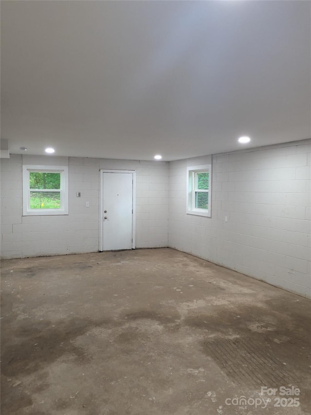 basement with concrete block wall