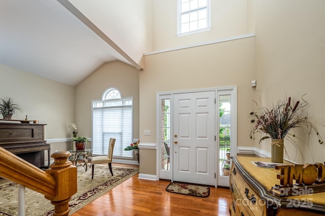 7245 Willow Brook Ct, Denver, NC 28037 - foyer entrance featuring high vaulted ceiling and wood finished floors