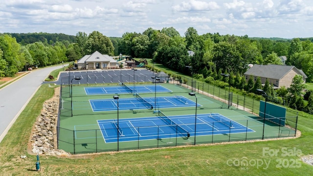 7245 Willow Brook Ct, Denver, NC 28037 - view of tennis court with fence and a view of trees