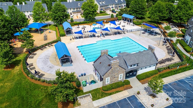 aerial view of a pool