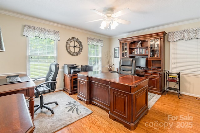 2730 Tiffany Dr, Rock Hill, SC 29732 - office space featuring ornamental molding, a ceiling fan, light wood-type flooring, and baseboards