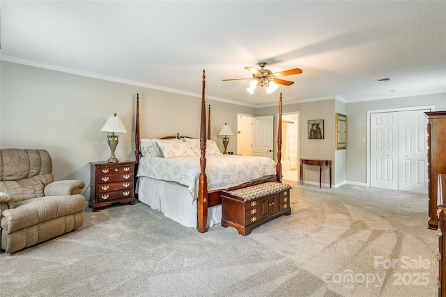 2730 Tiffany Dr, Rock Hill, SC 29732 - bedroom featuring light colored carpet, ornamental molding, ceiling fan, and baseboards