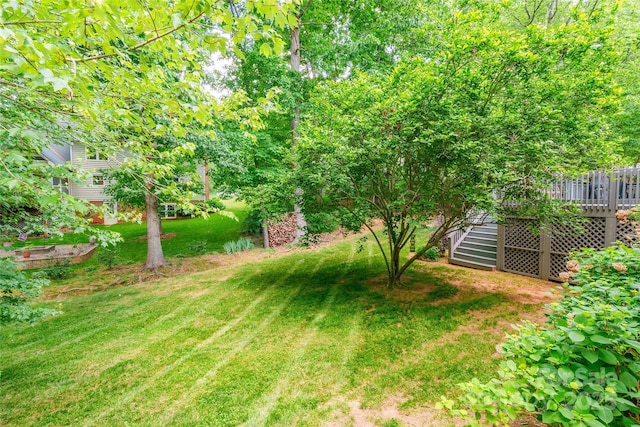 2730 Tiffany Dr, Rock Hill, SC 29732 - view of grassy yard featuring a wooden deck and stairway