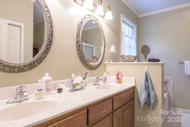 4398 Mud Puddle Ln, Lenoir, NC 28645 - bathroom with crown molding and double vanity