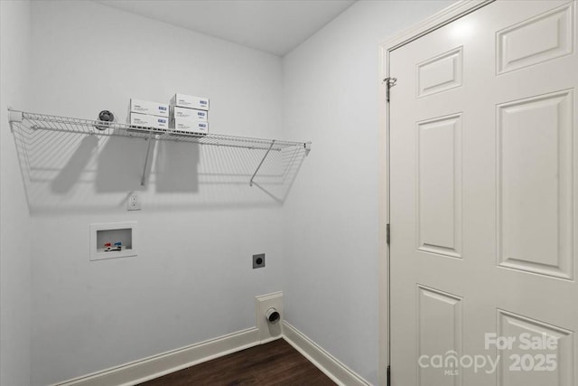 200 Mosley Rd, Blacksburg, SC 29702 - laundry area with washer hookup, electric dryer hookup, dark wood-style flooring, and baseboards