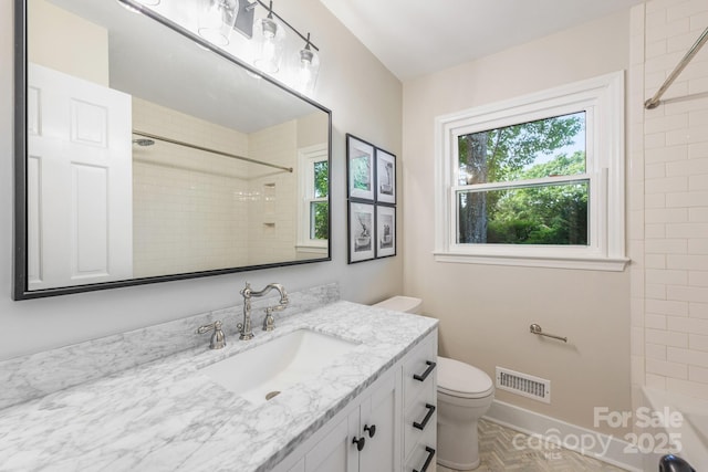 3101 Willowbrae Rd, Charlotte, NC 28226 - full bathroom with toilet, vanity, baseboards, and  shower combination