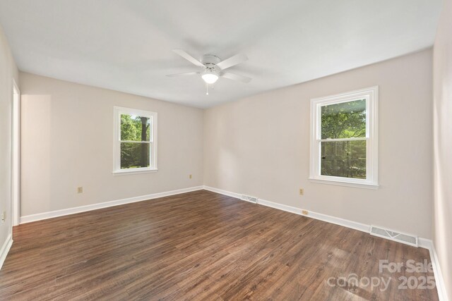 3101 Willowbrae Rd, Charlotte, NC 28226 - spare room featuring ceiling fan, dark wood-type flooring, and baseboards