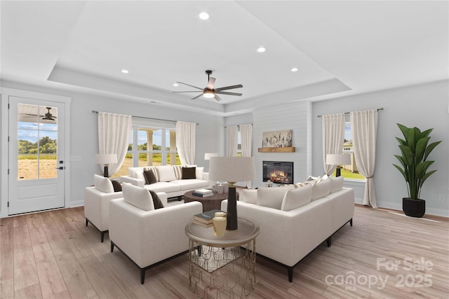 LOT101 Coppergate Dr, Salisbury, NC 28147 - living area with a tray ceiling, healthy amount of natural light, a ceiling fan, and recessed lighting
