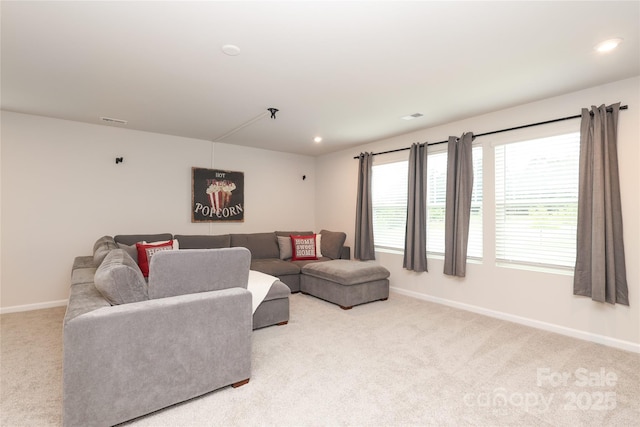 1119 Bellshill Dr, Indian Trail, NC 28079 - carpeted living area featuring baseboards and recessed lighting