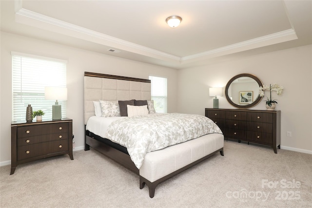 1119 Bellshill Dr, Indian Trail, NC 28079 - carpeted bedroom featuring a raised ceiling, ornamental molding, and baseboards