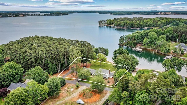 8218 Bright Water Ln, Denver, NC 28037 - aerial overview of property's location with a nearby body of water and property parcel outlined