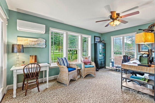 8218 Bright Water Ln, Denver, NC 28037 - carpeted office featuring a wall mounted air conditioner and a ceiling fan