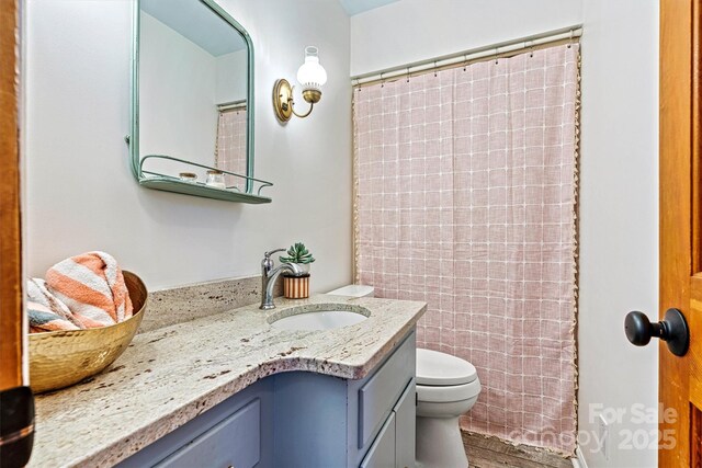 8218 Bright Water Ln, Denver, NC 28037 - bathroom featuring vanity, a shower with shower curtain, and wood finished floors