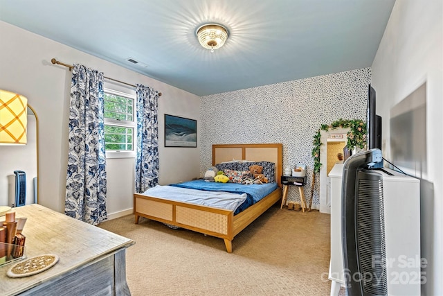 8218 Bright Water Ln, Denver, NC 28037 - carpeted bedroom featuring wallpapered walls and an accent wall