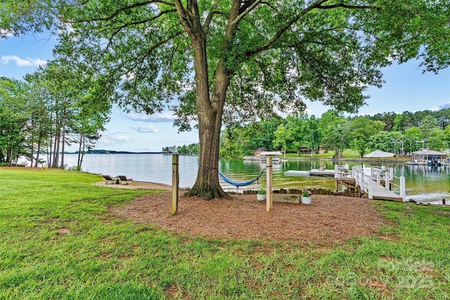 8218 Bright Water Ln, Denver, NC 28037 - view of green lawn featuring a water view and a dock