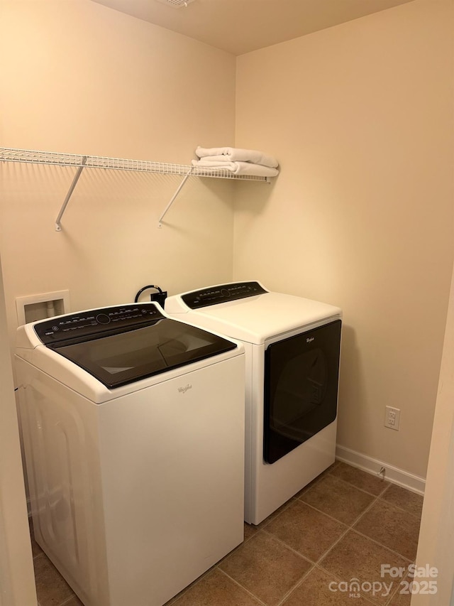 1769 Evergreen Dr, Charlotte, NC 28208 - washroom with washer and dryer and dark tile patterned flooring