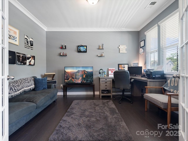 1305 Kings Grove Dr, York, SC 29745 - home office with ornamental molding, wood finished floors, and baseboards