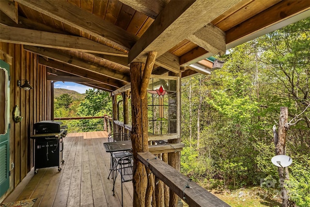 6338 W View Dr, Newland, NC 28657 - wooden deck with a grill and a forest view