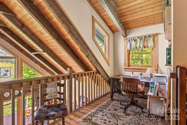 6338 W View Dr, Newland, NC 28657 - office with wooden ceiling, wood finished floors, and healthy amount of natural light