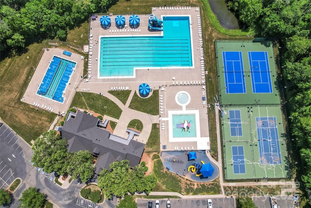 aerial view of a pool area