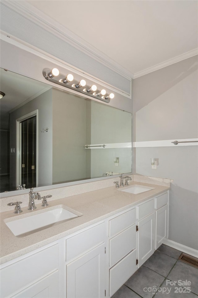 104 Gallarie Pl, Salisbury, NC 28144 - full bathroom with crown molding, double vanity, tile patterned flooring, and baseboards