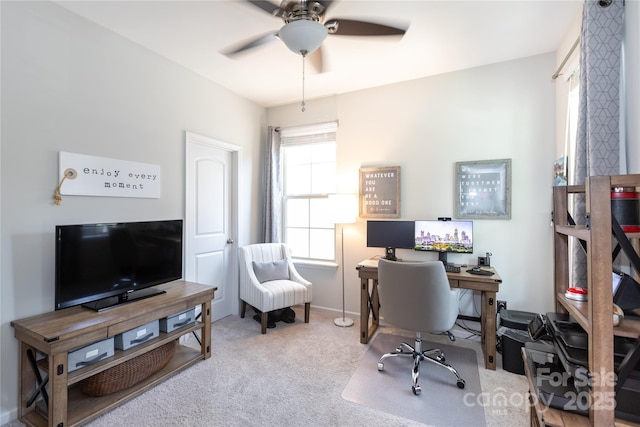 9521 Ainslie Downs St, Charlotte, NC 28273 - office area with a ceiling fan, carpet, and baseboards