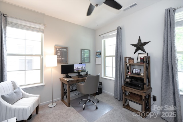 9521 Ainslie Downs St, Charlotte, NC 28273 - carpeted office space with plenty of natural light, a ceiling fan, and baseboards