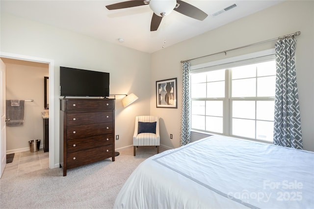 9521 Ainslie Downs St, Charlotte, NC 28273 - bedroom with baseboards, carpet flooring, a ceiling fan, and ensuite bathroom