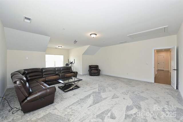 809 Brown Creek Dr, Matthews, NC 28104 - carpeted living room featuring attic access and baseboards