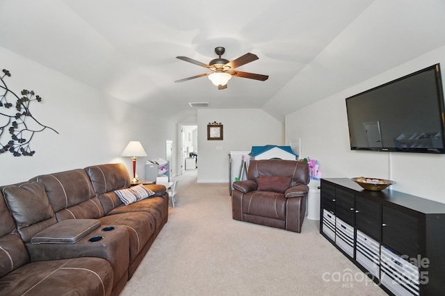 16831 Alydar Commons Ln, Charlotte, NC 28278 - carpeted living area featuring ceiling fan and vaulted ceiling
