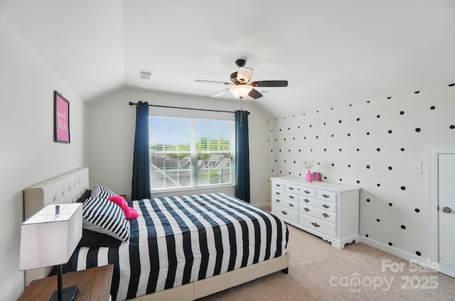 16831 Alydar Commons Ln, Charlotte, NC 28278 - bedroom with vaulted ceiling, light carpet, and ceiling fan