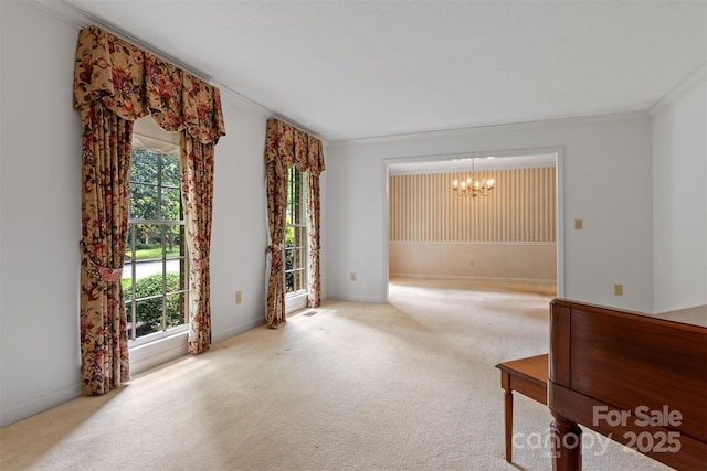 1940 12th St NE, Hickory, NC 28601 - empty room featuring a chandelier, crown molding, carpet flooring, and baseboards