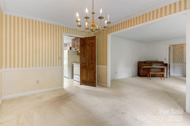 1940 12th St NE, Hickory, NC 28601 - carpeted dining room featuring wallpapered walls, crown molding, and a chandelier