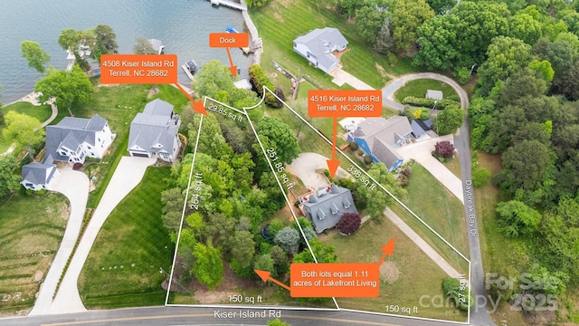 4516 Kiser Island Rd Unit 1, Terrell, NC 28682 - aerial view of residential area with property boundaries highlighted and a nearby body of water