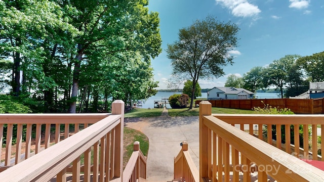 4516 Kiser Island Rd Unit 1, Terrell, NC 28682 - wooden terrace featuring a water view and fence
